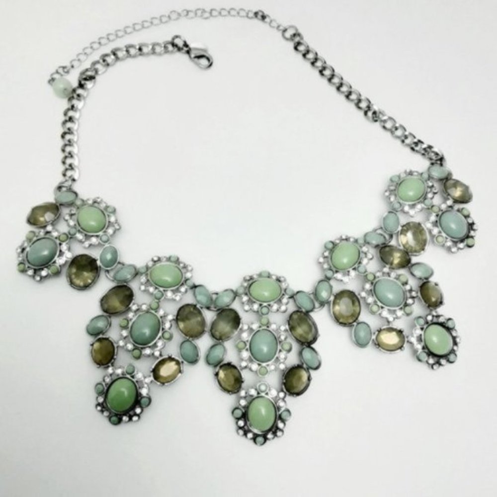 Lia Sophia Green silver tone Statement Necklace